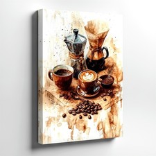 Wall Art Coffee Kitchen Print Latte Cappuccino Beans Rustic Watercolor Decor