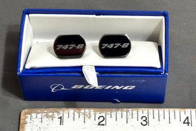 Vintage BOEING 747-B chrome nickel shiny CUFF LINKS Promotional PILOT GIFT Cuff`