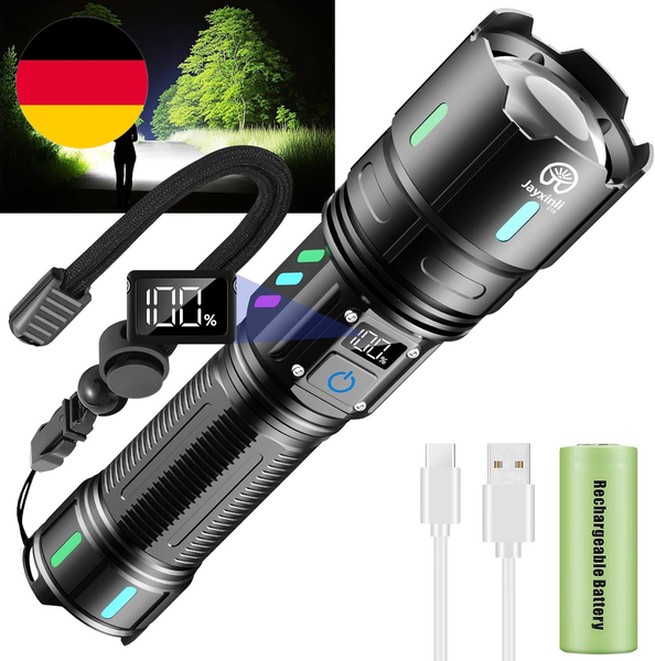 Jayxinli Taschenlampe Led Aufladbar, 1000000 Lumen Extrem Hell Mit Lcd Akku-Anze-image