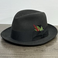 Vintage Dobbs Fifth Avenue Black Fur Felt Fedora Hat Size 7 Genuine Feather