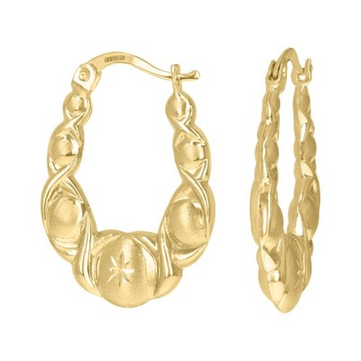 10kt Yellow Gold Dc Brushed Shrimp Xo Hugs & Kisses 19.1mm Hinged Hoops Huggies