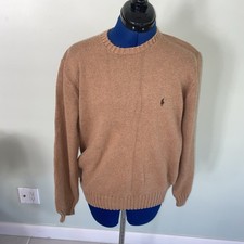 Polo Ralph Lauren Sweater Mens Tan Crewneck Cotton Pullover Pony Logo Size L