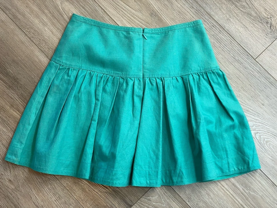 Minifalda plisada línea A J.Crew talla 2 verde azulado algodón mezcla de lino cintura alta preppy Foto 2 de 4