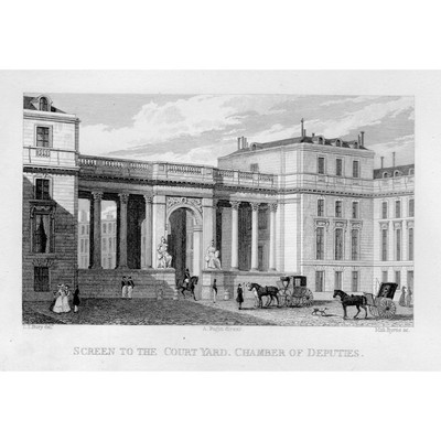 PARIS Abgeordnetenkammer Sieb zum Hof - antiker Druck 1829
