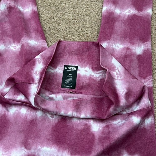 Leggings de tiro alto K-DEER Tie Dye rosa/púrpura longitud capri talla pequeña - Imagen 6 de 8
