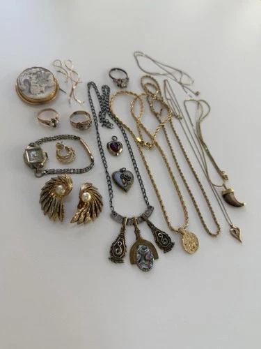 New ListingVintage 14k & Mixed Metals Costume Jewelry Lot Monet Antique Hamlin Watch