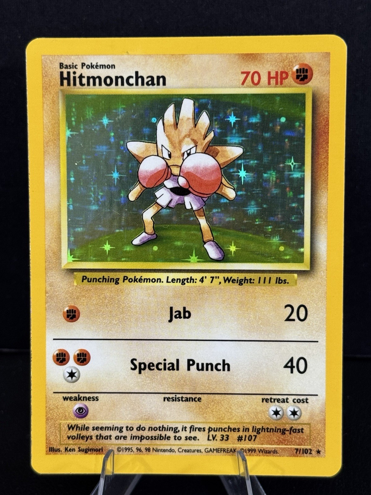 Hitmonchan HOLO 7/102 1999 Pokémon TCG BASE SET WOTC WIZARDS OF THE COAST. LP