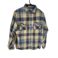 Field  Stream Shirt Mens XL Blue Tan Plaid Flannel Button Front Long Sleeve