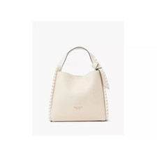 NWT Kate Spade Knott Whipstitched Pebbled Leather Large Shoulder Bag cream white