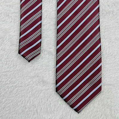 Tucci Frenze Maroon Blue Stripe Men s Necktie 3x58  100% Silk