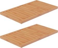Bamboo Bath Mat Set 2-Pack Non-Slip Wooden Bath Mats with Slatted Design for