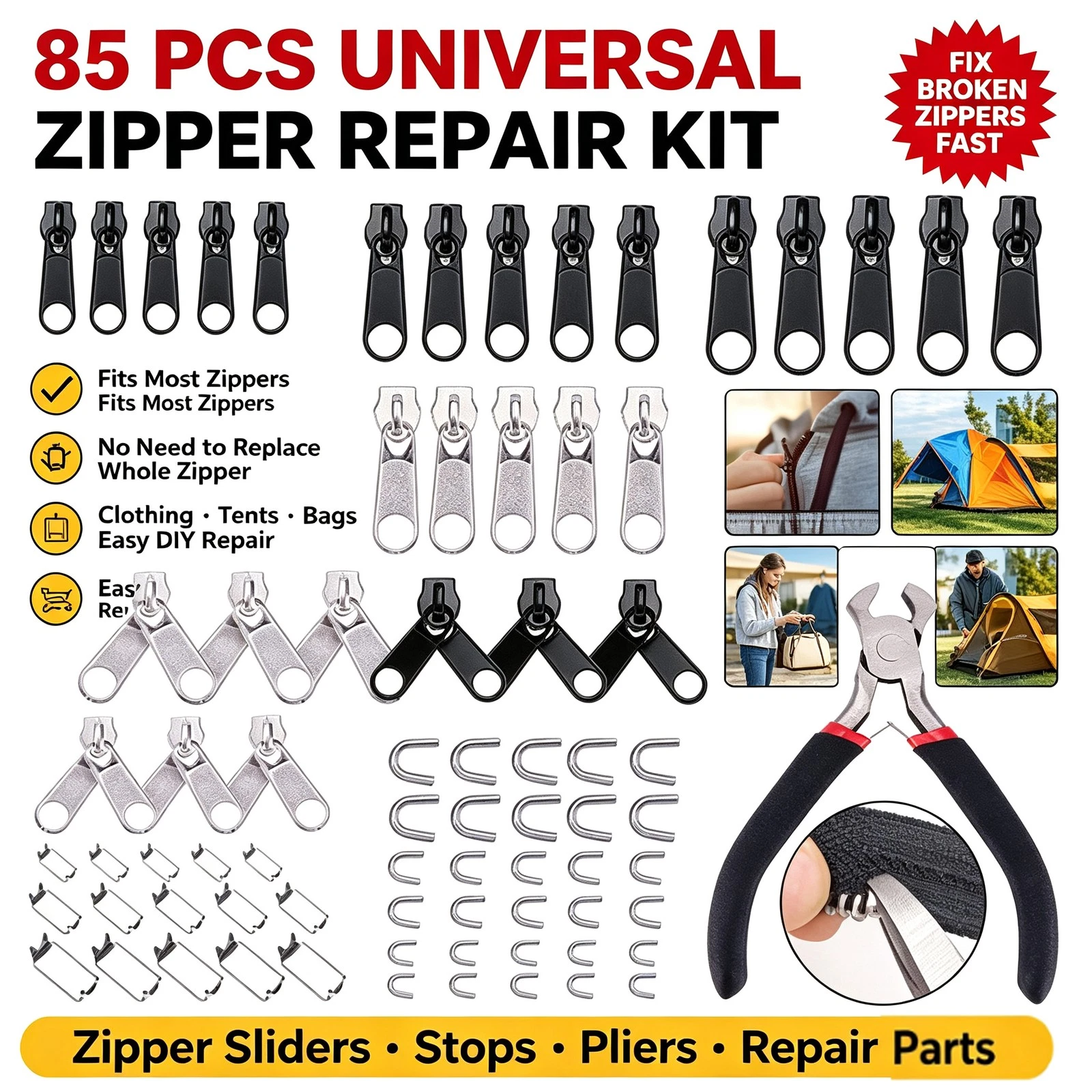 85PCS Universal Zipper Repair Kit Clothing Tent Bag Broken ZipperFix Replacement - product detail image 1
