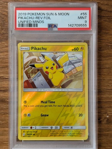 2019 Pokemon SM Unified Minds PSA 9 Pikachu #55 Reverse Foil Holo LOW POP