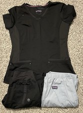 SCRUBS LOT Of 1 Top 2 Bottom Women  s Size Small S Cherokee Yoga Gray Black A4