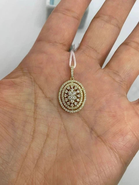 Diamond Oval Cluster Pendant 14K Yellow Gold Plated F/Chain 2.00Ct Round Cut