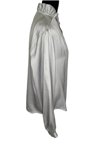 Salem USA Jr 15/16 Light Gray Ruffle Neck Vintage 80/90s Dressy Blouse Career - Picture 3 of 12