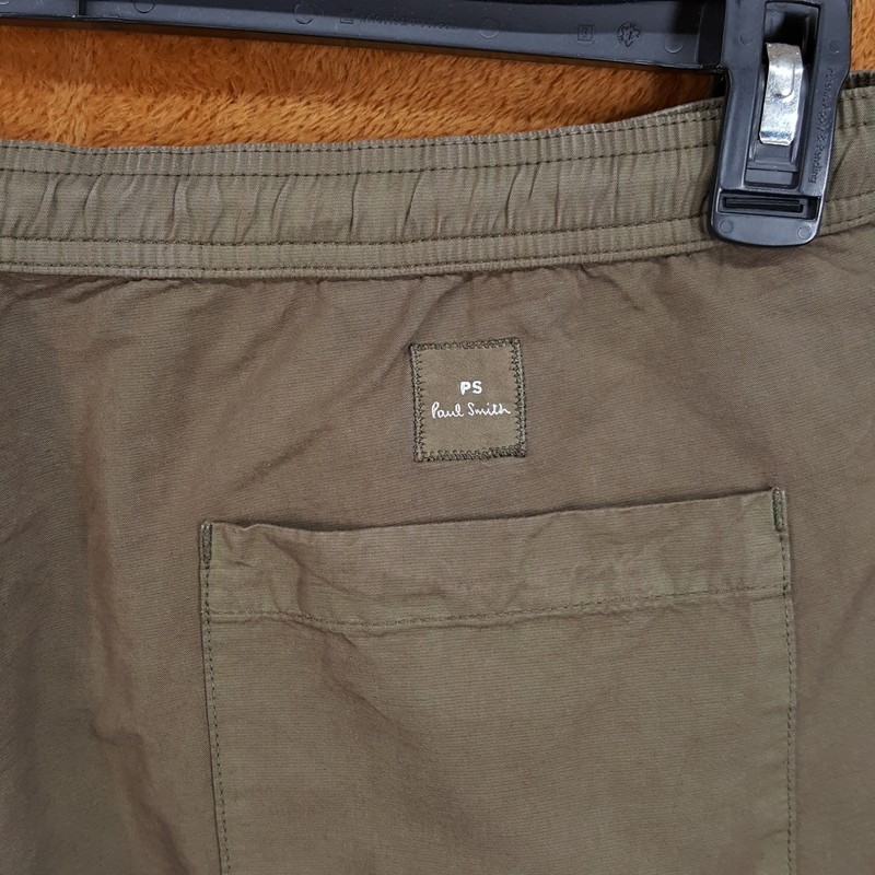 PAUL SMITH Pants Mens Small Khaki Green Cargo Cotton Linen Relaxed