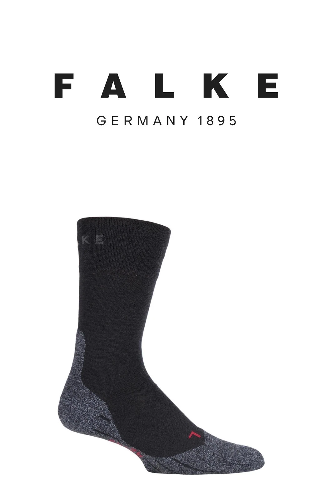 FALKE Mens Trekking Socks Hiking Sensitive Medium Cushioning Black - 1 Pair Pack