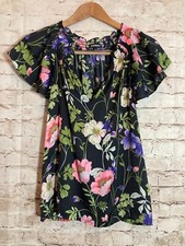Express Top Womens Medium Black Woodland Flor...