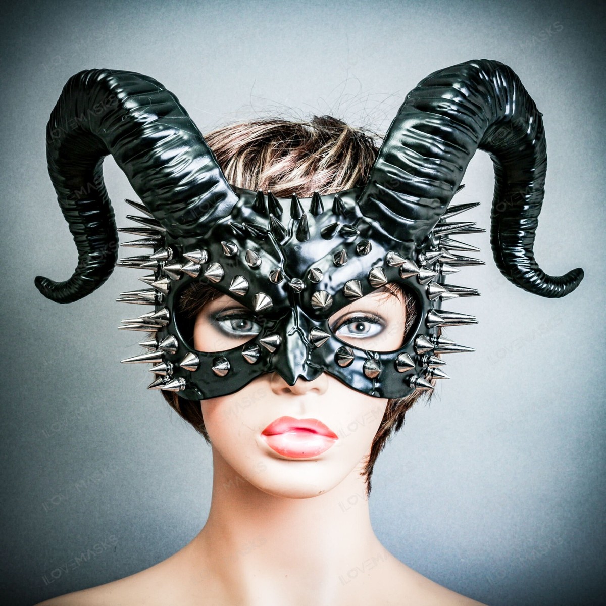 Glossy Black Spikes Demon Devil Twisted Horns Halloween Masquerade