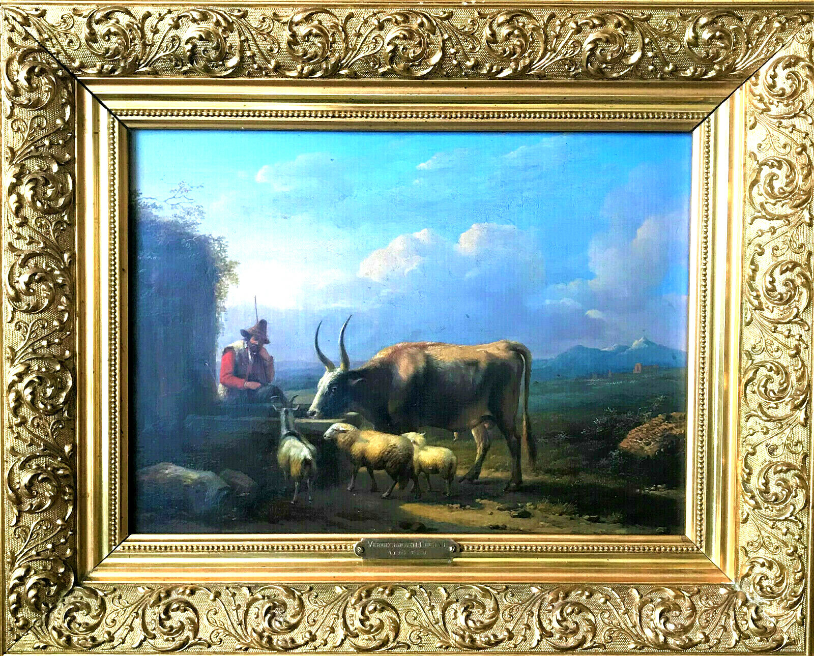 Eugène Joseph Verboeckhoven (1799-1881) Hirte und Herde Antike Museum Ölgemälde
