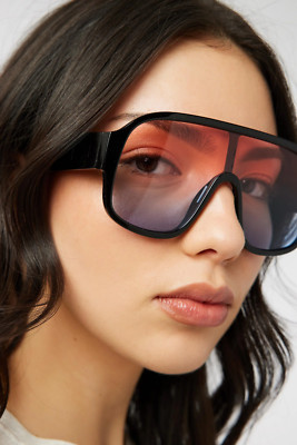 Sunglasses Huge Large Wide Frame Flat Pink  Lens Trendy Shield Cover Face Shades