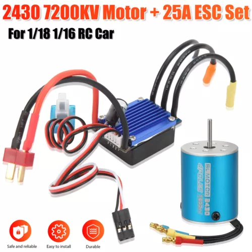 2430 7200KV Brushless Motor 3.5mm Plug w/ 25A ESC Combo Set for 1/18 1/16 RC Car