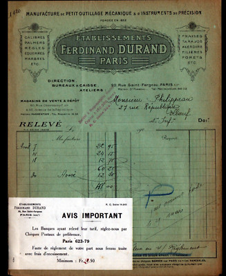 PARIS (XX°) PRÄZISIONSWERKZEUGFABRIK ''Ets. Ferdinand DURAND'' um 1920