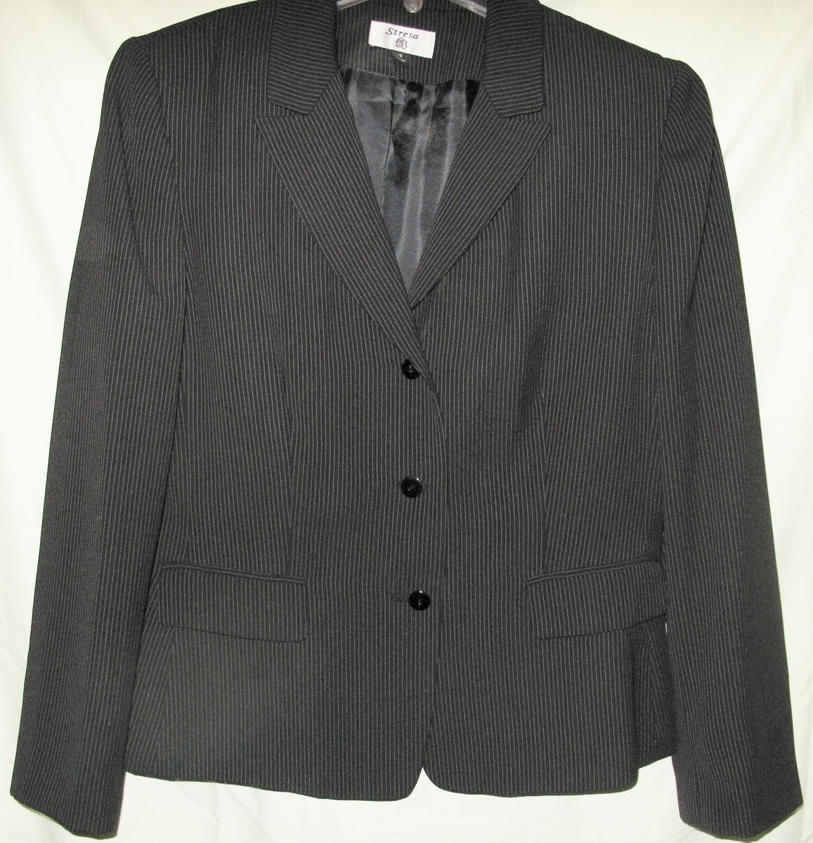 Stresa Black with White Stripes Skirt Suit, Size 16 - Main Image