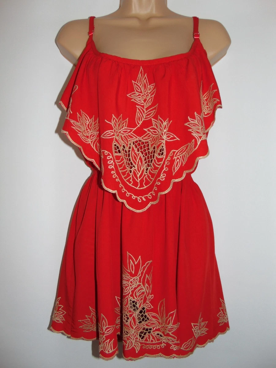 BNWT Baju Bali Gift Red Viscose Extensive Embroidery Beach Mini