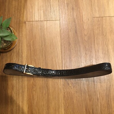 Kwanpen Black Genuine Crocodile Belt Kwanpen Black Crocodile Belt With Gold Tone Buckle – Italy  main image 3