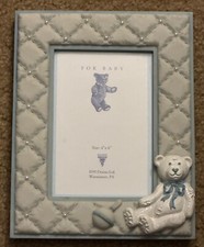 Dezine Hand Painted Blue For Baby 4 inch x 6 inch Picture Frame w/3D Teddy Bear