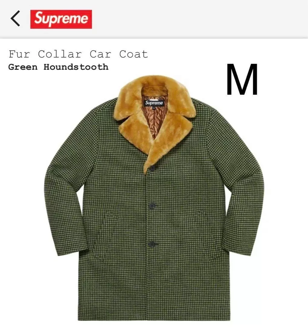 Manteau voiture col fourrure suprême manches longues vert pied de poule homme taille M F/S