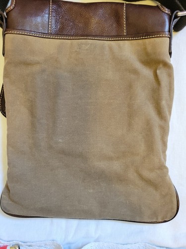 Cole Haan Leather Canvas Messenger Bag Vertical Olive Brown - Picture 4 of 12
