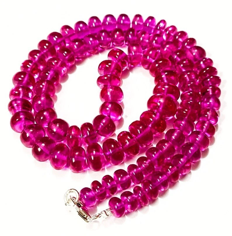 Collana in argento sterling 925 con zaffiro rosa perline con pietre preziose ... - Immagine 4 di 4