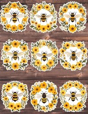 Bee Floral Wreath Die Cut Stickers Set Scrapbooking Laptop WaterBottle