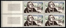 FRANCE Journée du timbre 1956. Yvert N°1054 bloc de 4 bord de feuille. ** MNH