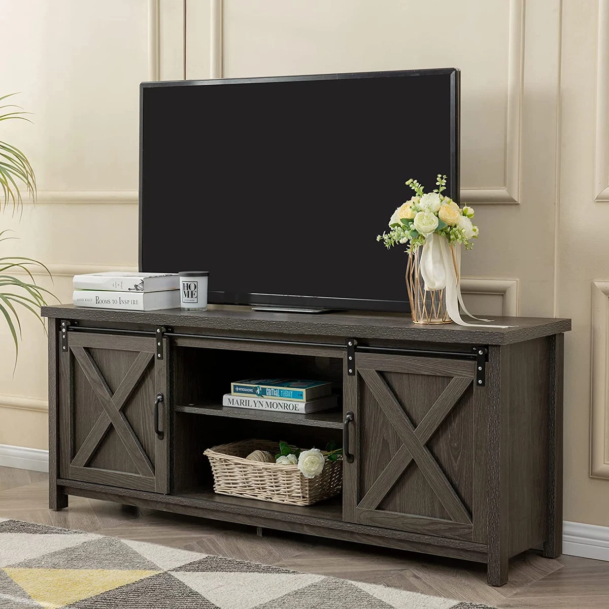 Rustic Farmhouse TV Stand With Barn Doors