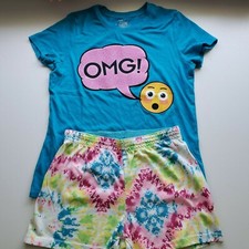 Faded Glory Girls 2 Piece Outfit OMG T-Shirt XL/ Tie Dye Shorts L