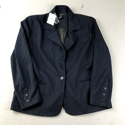 Forever 21 Blazer Mens Large Blue Striped Shoulder Pads Button Up Jacket NWT