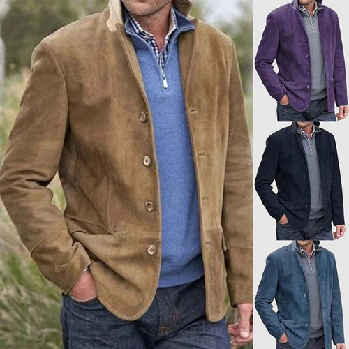 Stylish Brown Suede Leather Blazer Men Four Button Classic Coat Vintage Jacket - product listing photo