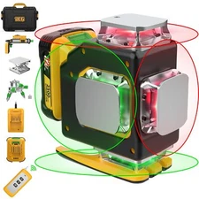 Laser Level,DEGLASERS Red/Green 4x360° Cross Line laser level with 12V
