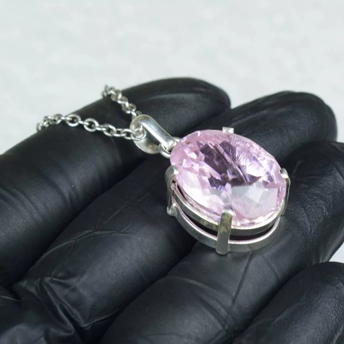 Pink Zircon 84.55 Ct Natural 925 Solid Silver Pendant Certified Loose Gemstone - Picture 3 of 6