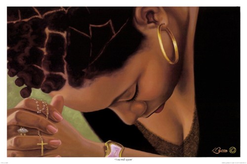 Time Well Spent by Henry Lee Battle Black Woman Praying Art Print 34x22 Inches
