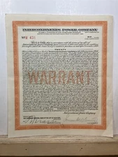 1929 Intercontinents Power Company Common Stock Purchase Warrant Option  Vtg