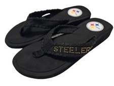 Pittsburgh Steelers Womens Flip Flop Black Sparkle Sz 9