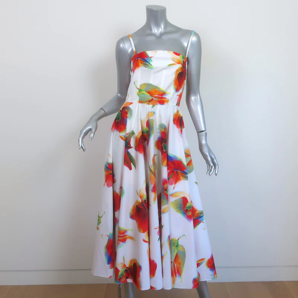 【Alexander McQueen】★floral-embroidered midi dress Alexander McQueen A-Line Midi Dress White/Multi Floral Print