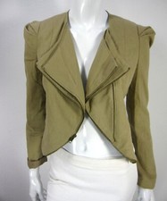 Lush Cropped Jacket Blazer Size S Small Asymmetric Zip Double Collar Linen