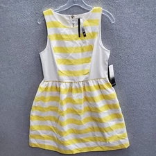 Kensie Women Dress Medium Yellow Striped White Mini Fit & Flare Sleeveless NWT