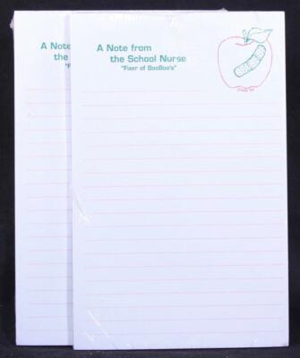 Two(2) Write-On ''A Note From The School Nurse'' 50 Page Notepads Tablets.12493